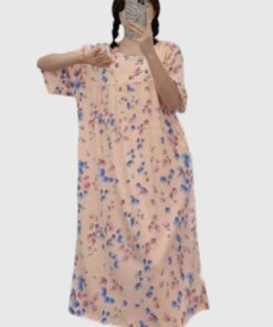 پیراهن نخی گلبه ای با طرح برگ